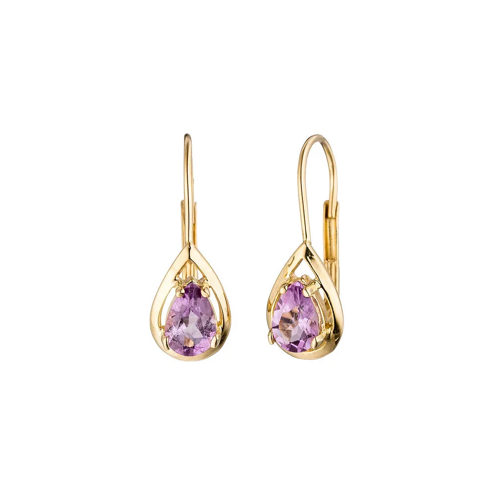 Boutons Tropfen 333 Gold Gelbgold 2 Amethyste lila violett Ohrringe Ohrhänger