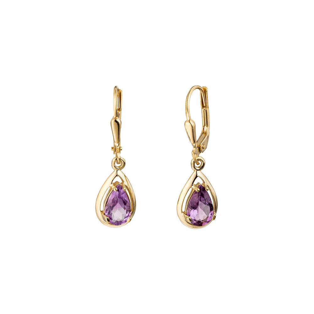 Boutons Tropfen 333 Gold Gelbgold 2 Amethyste lila violett Ohrringe Ohrhänger