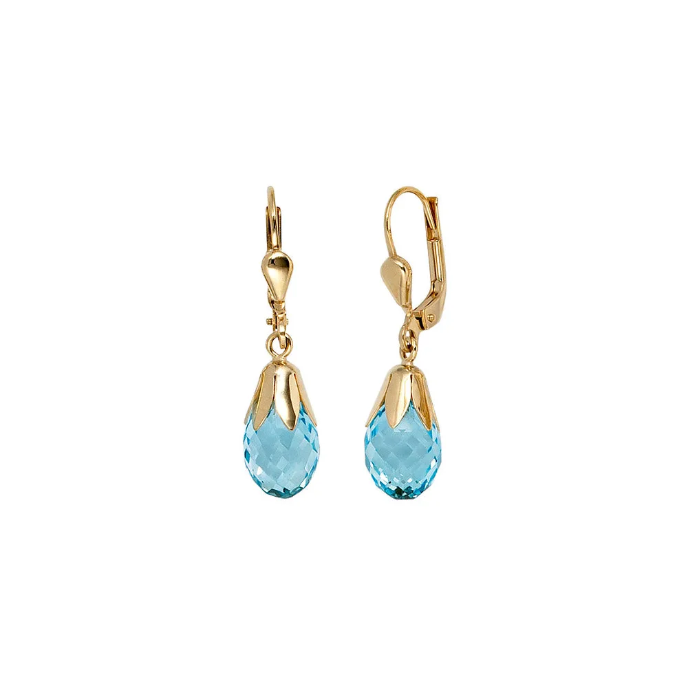 Boutons Tropfen 333 Gold Gelbgold 2 Blautopase hellblau blau Ohrringe Ohrhänger