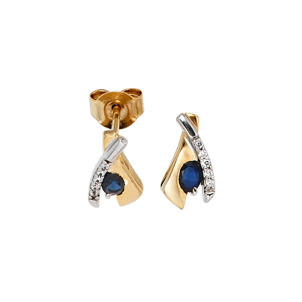 Ohrstecker 333 Gold Gelbgold bicolor 10 Zirkonia 2 Safire blau Ohrringe