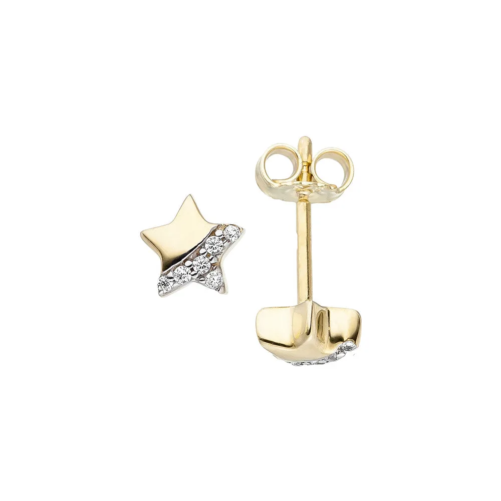 Kinder Ohrstecker Stern 375 Gold Gelbgold 12 Zirkonia Ohrringe Sternohrstecker