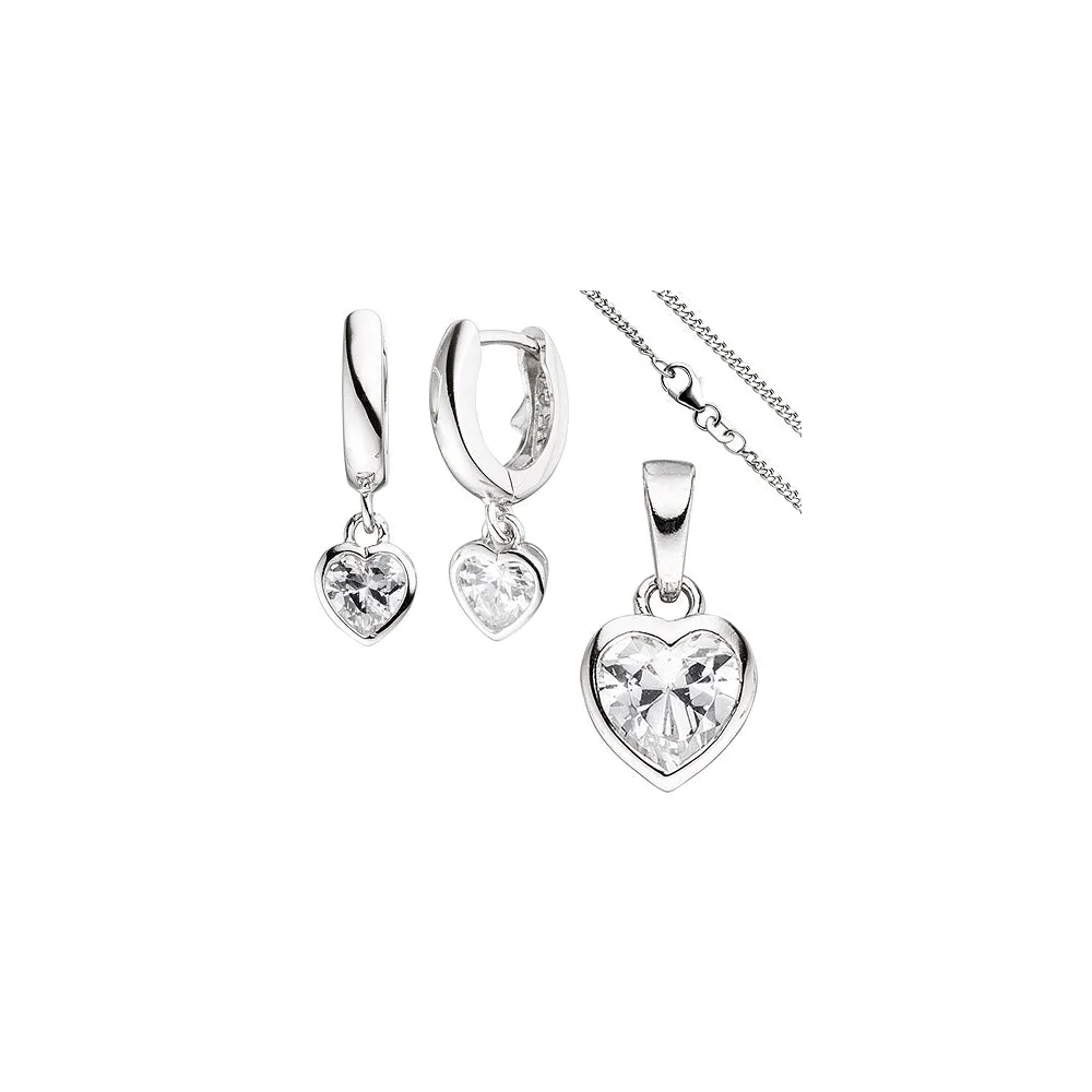 Kinder Schmuck-Set Herz 925 Silber mit Zirkonia Anhänger Ohrringe Kette 38 cm