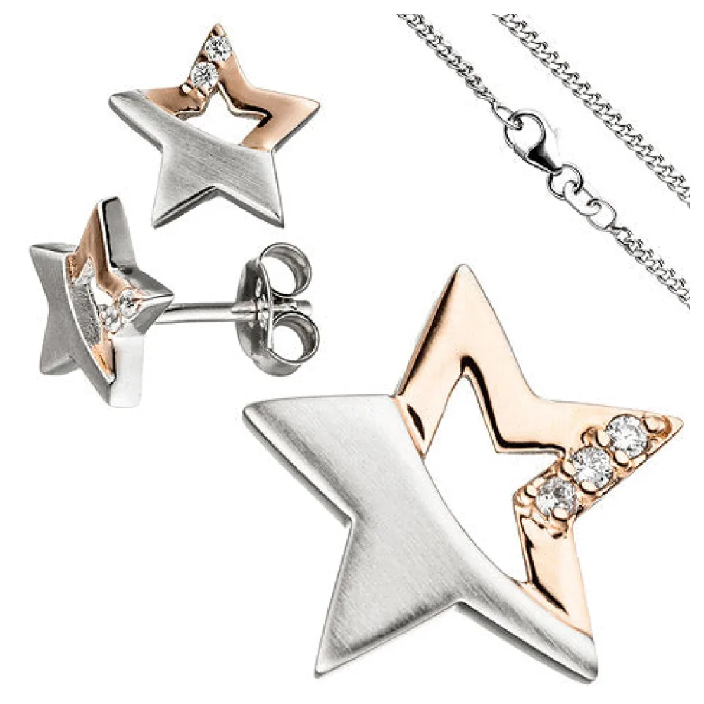 Kinder Schmuck-Set Stern 925 Silber rosegold vergoldet Zirkonia mit Kette 42 cm