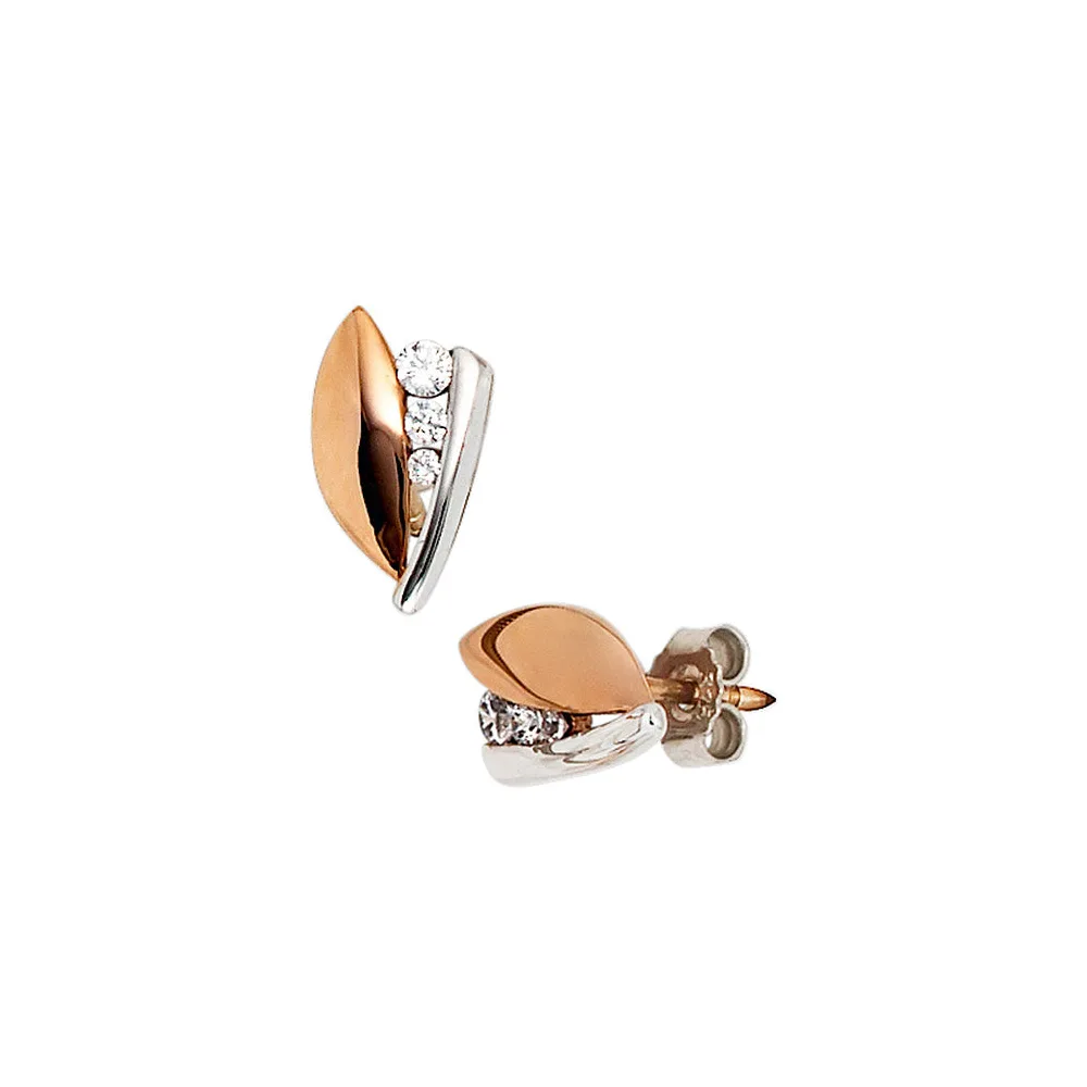 Ohrstecker 375 Gold Rotgold Weißgold bicolor 6 Zirkonia Ohrringe