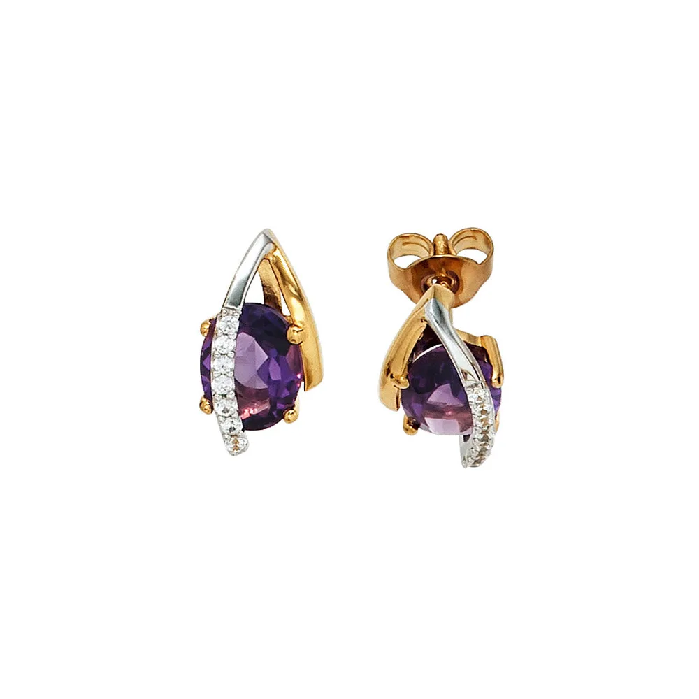 Ohrstecker 585 Gelbgold Weißgold 14 Diamanten 2 Amethyste lila violett Ohrringe