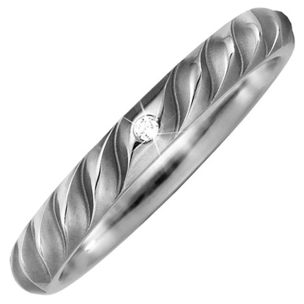 Partner Ring aus Titan teil matt 1 Diamant Brillant Partnerring Titanring-52