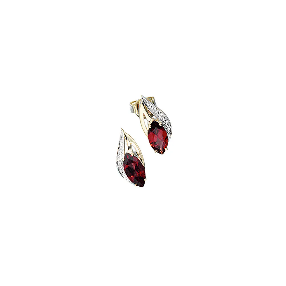 Ohrstecker 585 Gold Gelbgold 2 Diamanten Brillanten 2 Granate rot Ohrringe
