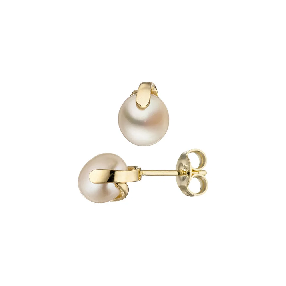 Ohrstecker 585 Gold Gelbgold 2 Süßwasser Perlen Ohrringe Perlenohrstecker