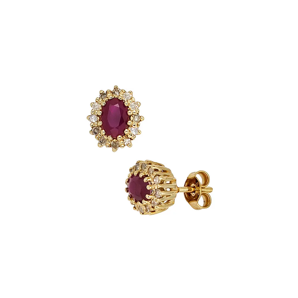Ohrstecker 585 Gold Gelbgold 24 Diamanten 0 24ct. 2 Rubine rot Ohrringe