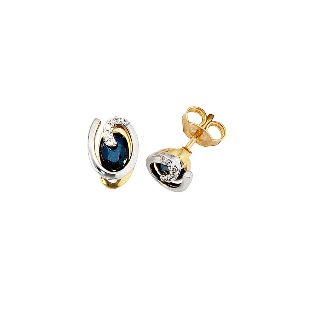 Ohrstecker 585 Gold Gelbgold Weißgold 10 Diamanten 2 Safire blau Ohrringe