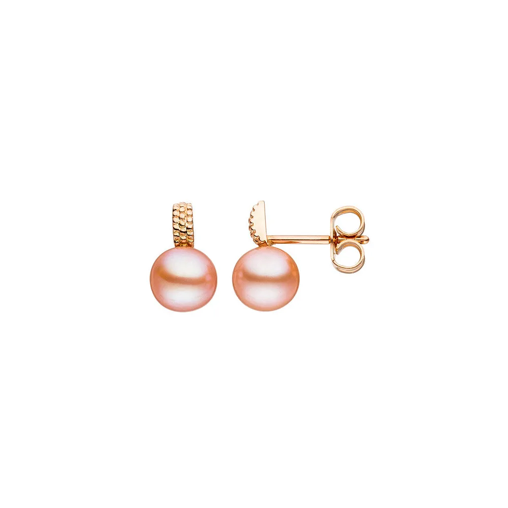 Ohrstecker 585 Gold Rotgold 2 rosa Süßwasser Perlen rosa rosé Ohrringe
