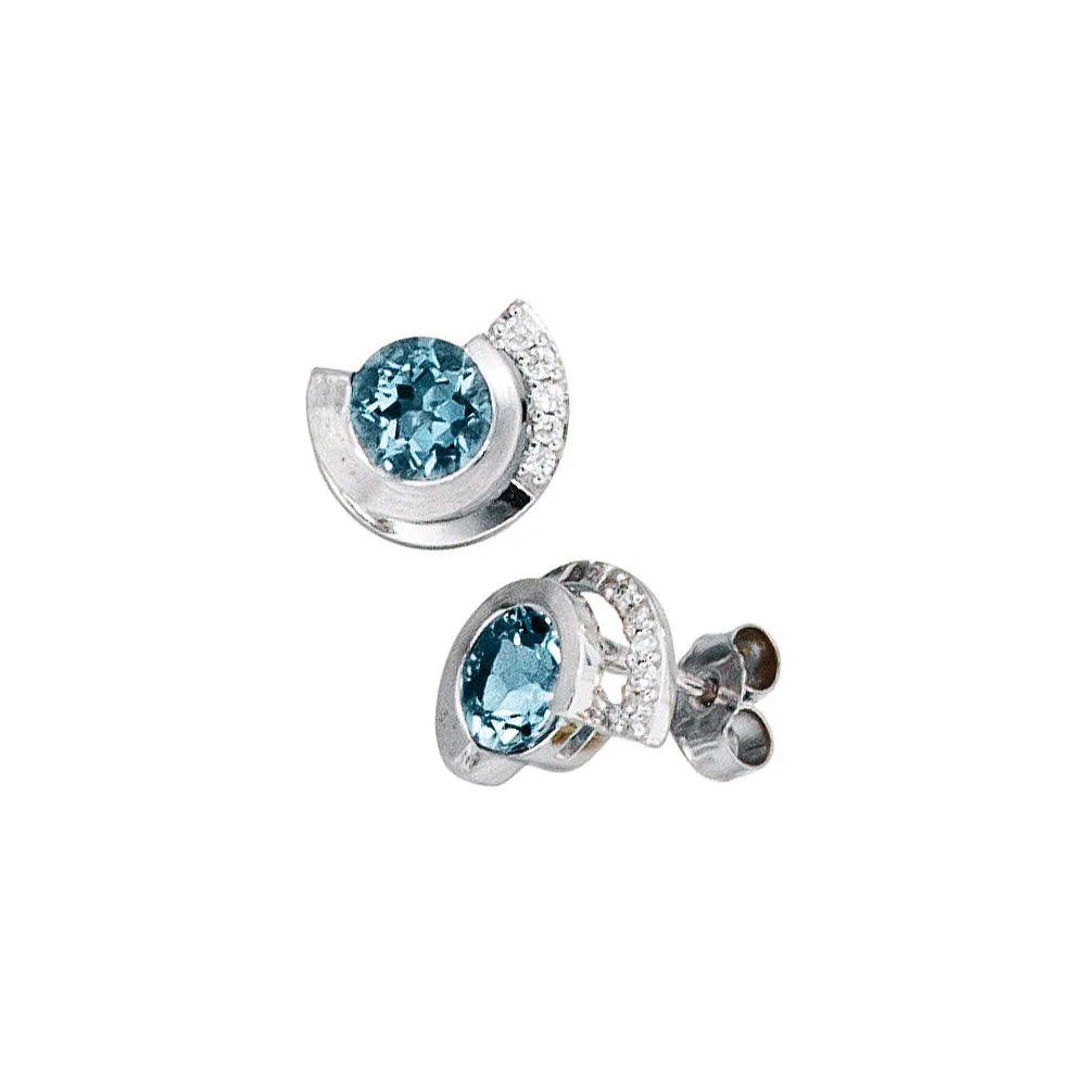 Ohrstecker 585 Gold Weißgold 2 Aquamarine blau 10 Diamanten Brillanten Ohrringe