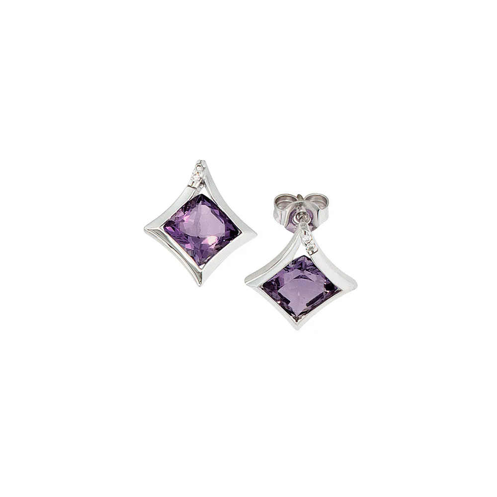 Ohrstecker 585 Gold Weißgold 4 Diamanten 2 Amethyst lila violett Ohrringe
