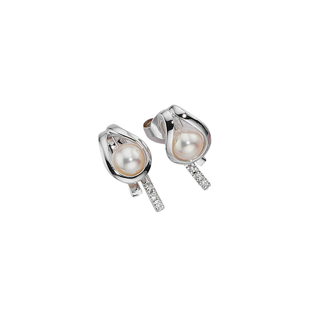 Ohrstecker 585 Gold Weißgold 6 Diamanten Brillanten 2 Süßwasser Perlen Ohrringe