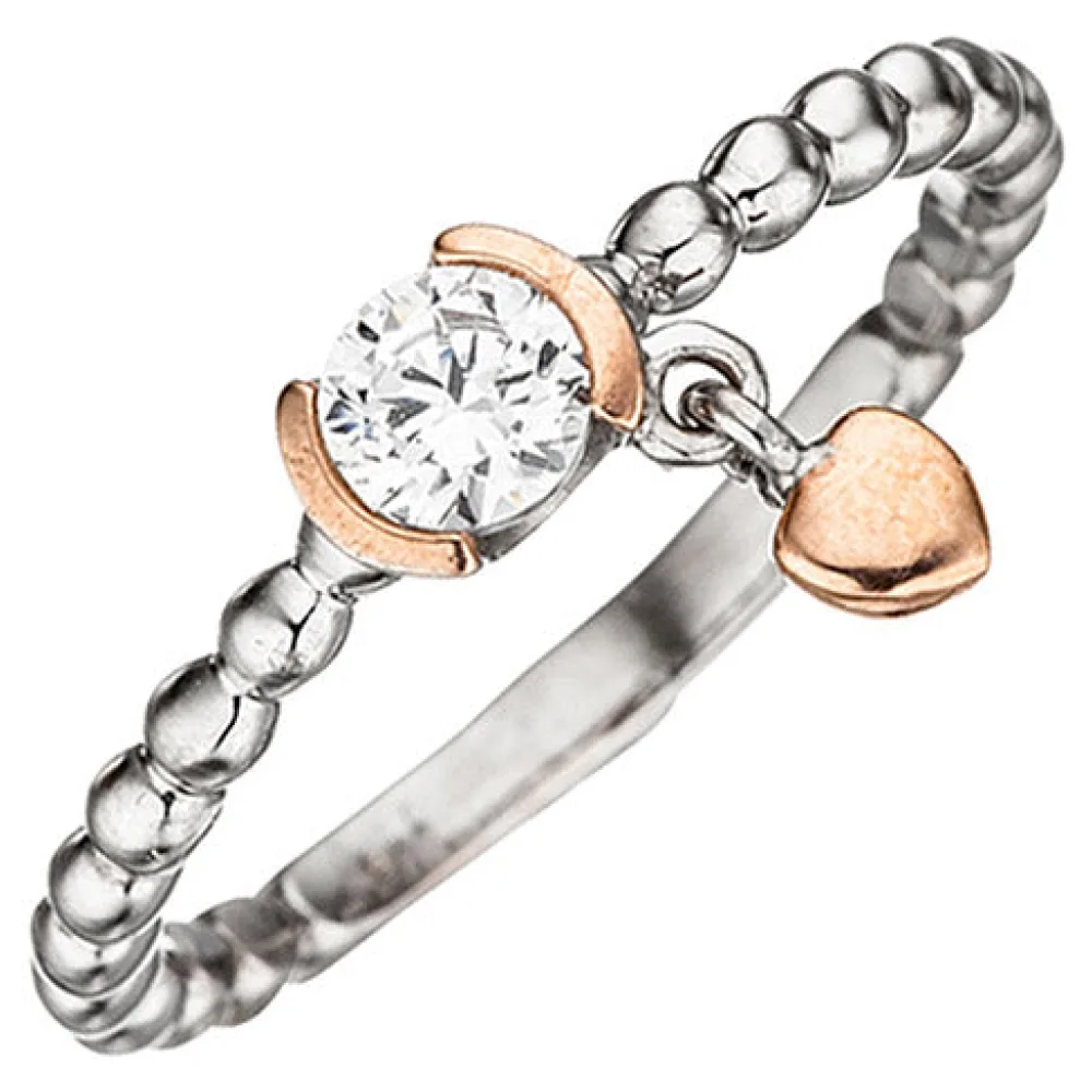 Damen Ring Kugel 925 Sterling Silber bicolor 1 Zirkonia Kugelring-58