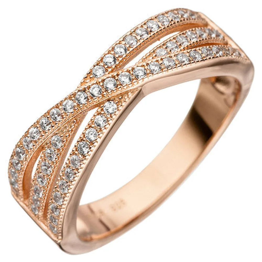 Damen Ring mehrreihig 925 Sterling Silber rotgold vergoldet mit Zirkonia-56