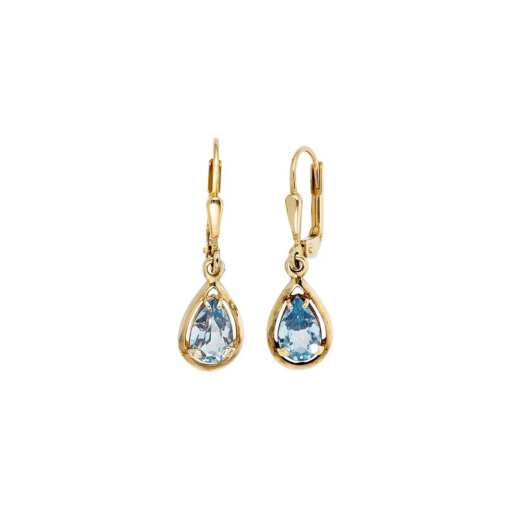 Boutons Tropfen 333 Gold Gelbgold 2 Spinelle hellblau blau Ohrringe Ohrhänger