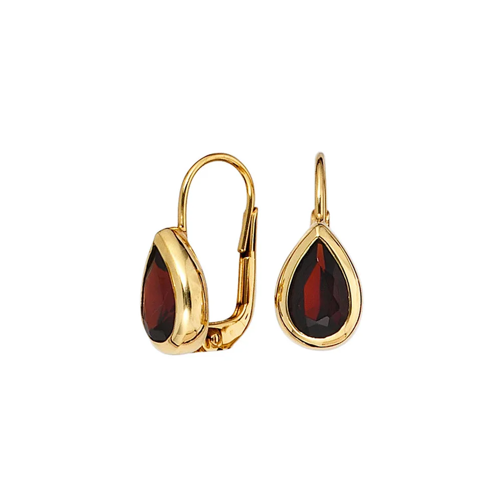 Boutons Tropfen 375 Gold Gelbgold 2 Granate rot Ohrringe Ohrhänger