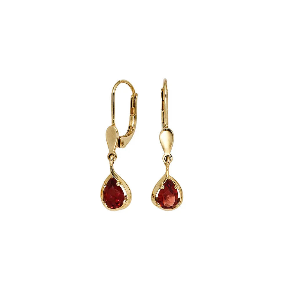 Boutons Tropfen 585 Gold Gelbgold 2 Granate rot Ohrringe Ohrhänger Goldohrringe