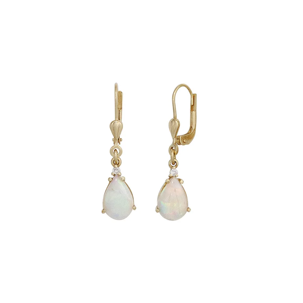 Boutons Tropfen 585 Gold Gelbgold 2 Opale 2 Diamanten Ohrringe Ohrhänger