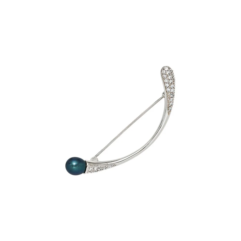 Brosche 925 Sterling Silber rhodiniert mit Zirkonia Silberbrosche Perlenbrosche