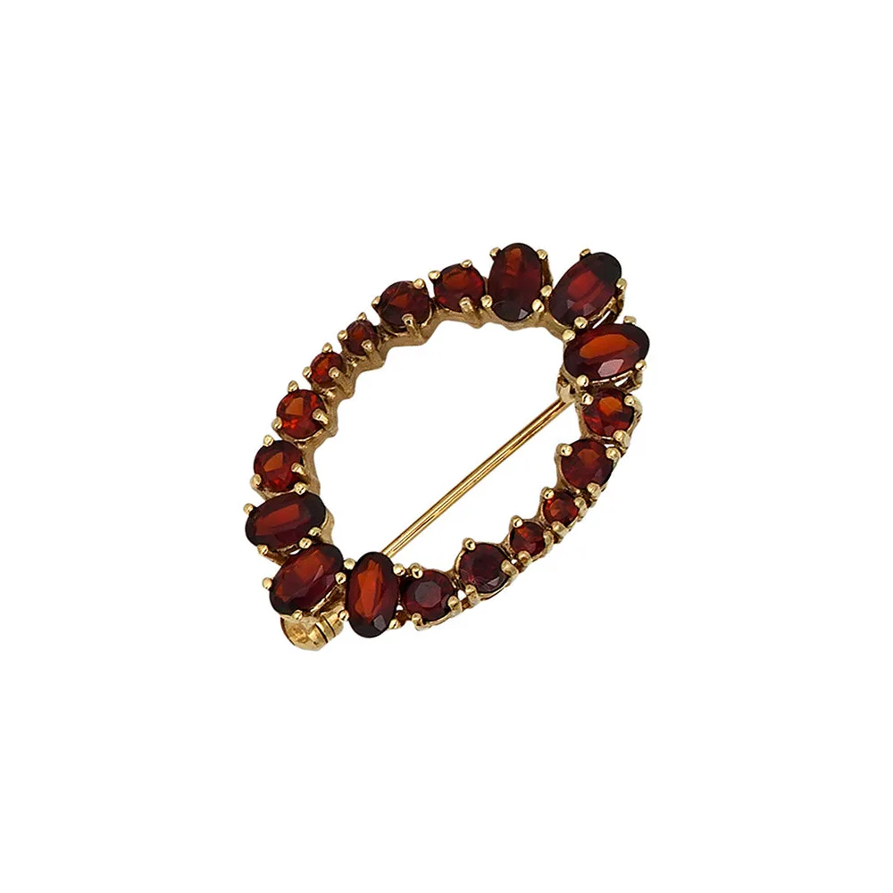 Brosche Granat 375 Gold Gelbgold 18 Granate rot Goldbrosche Granatschmuck