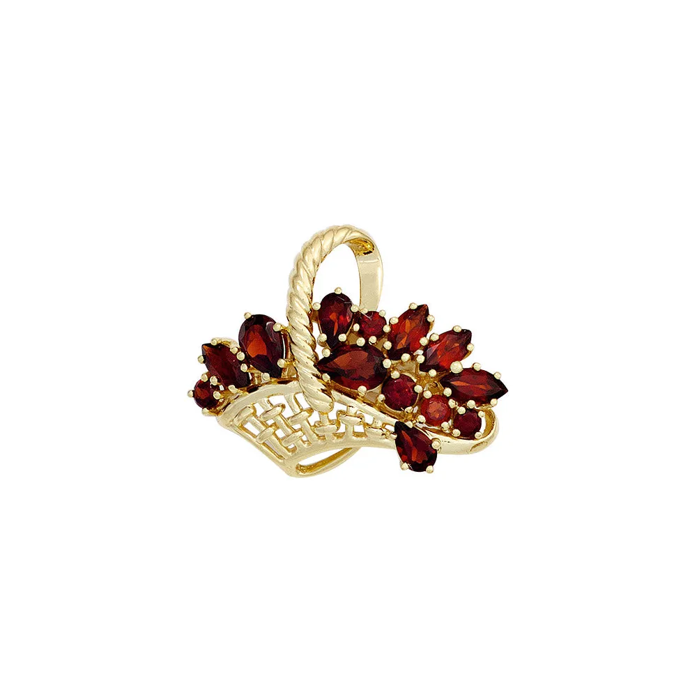 Brosche Korb 333 Gold Gelbgold 13 Granate rot Goldbrosche