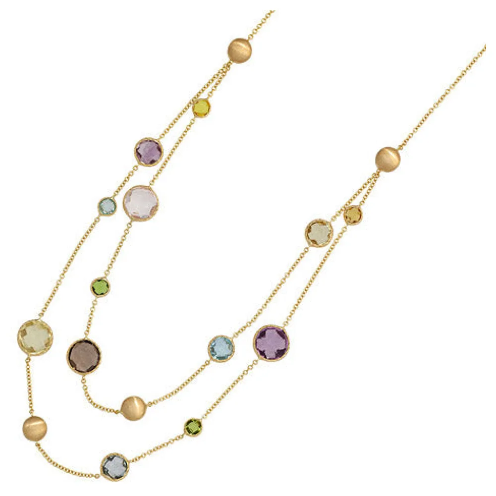 Collier Halskette 585 Gold Gelbgold mit verschiedenen bunten Edelsteinen 45 cm