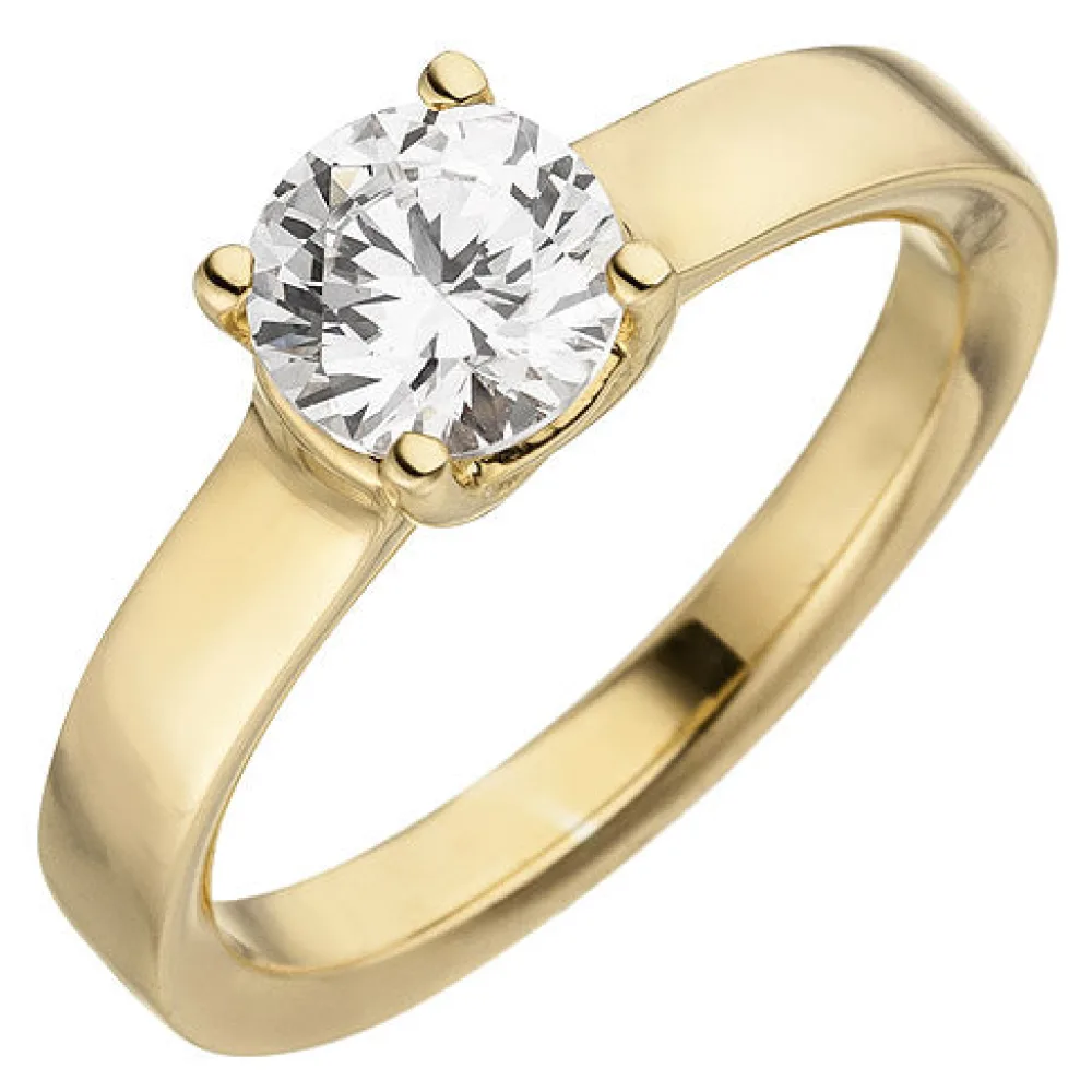 Damen Ring 585 Gold Gelbgold 1 Diamant Brillant 1 0 ct. Diamantring Solitär-60