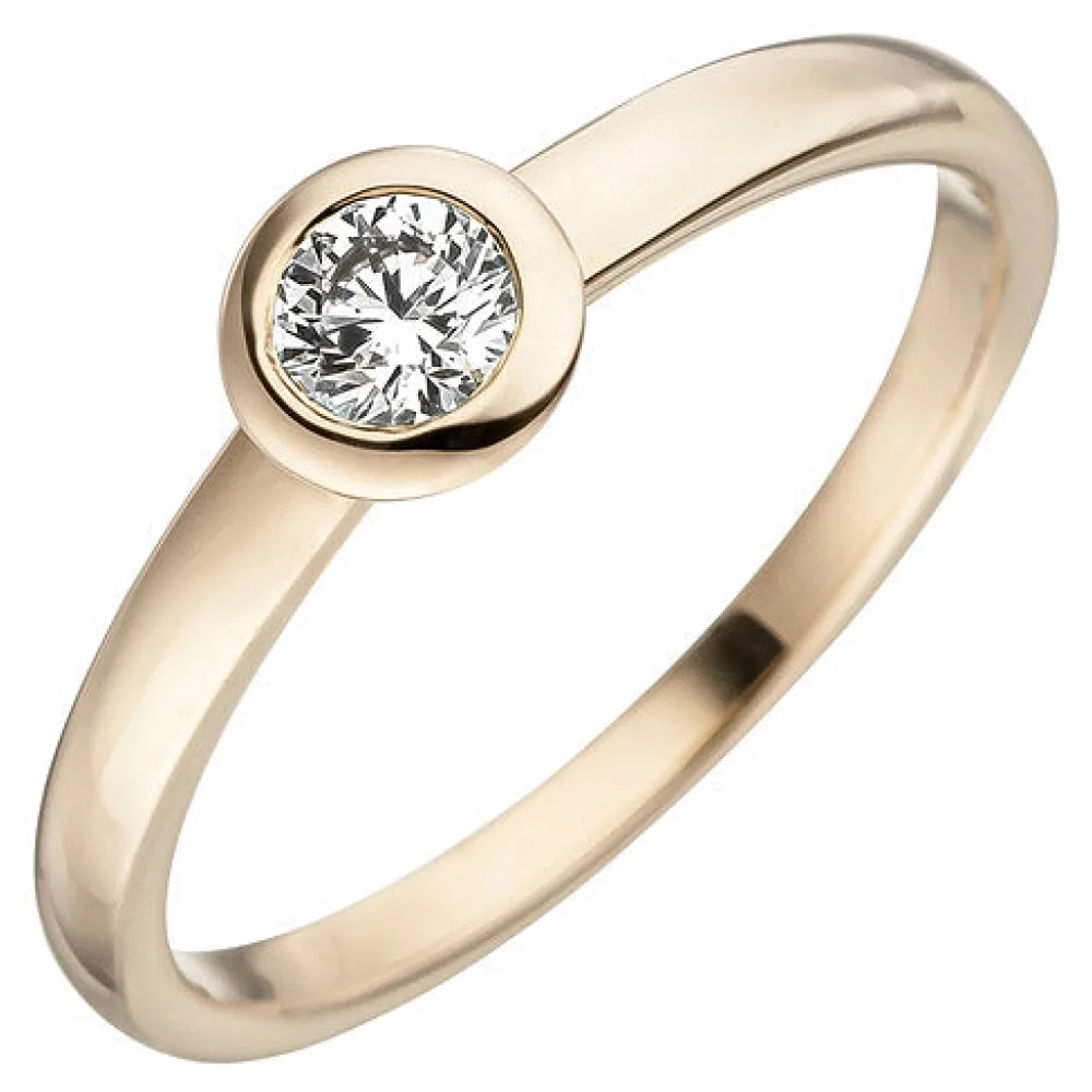 Damen Ring 585 Gold Gelbgold 1 Diamant Brillant Goldring Diamantring-56