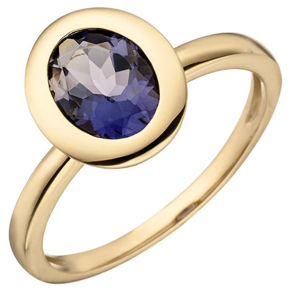 Damen Ring 585 Gold Gelbgold 1 Iolith Goldring Iolithring-54
