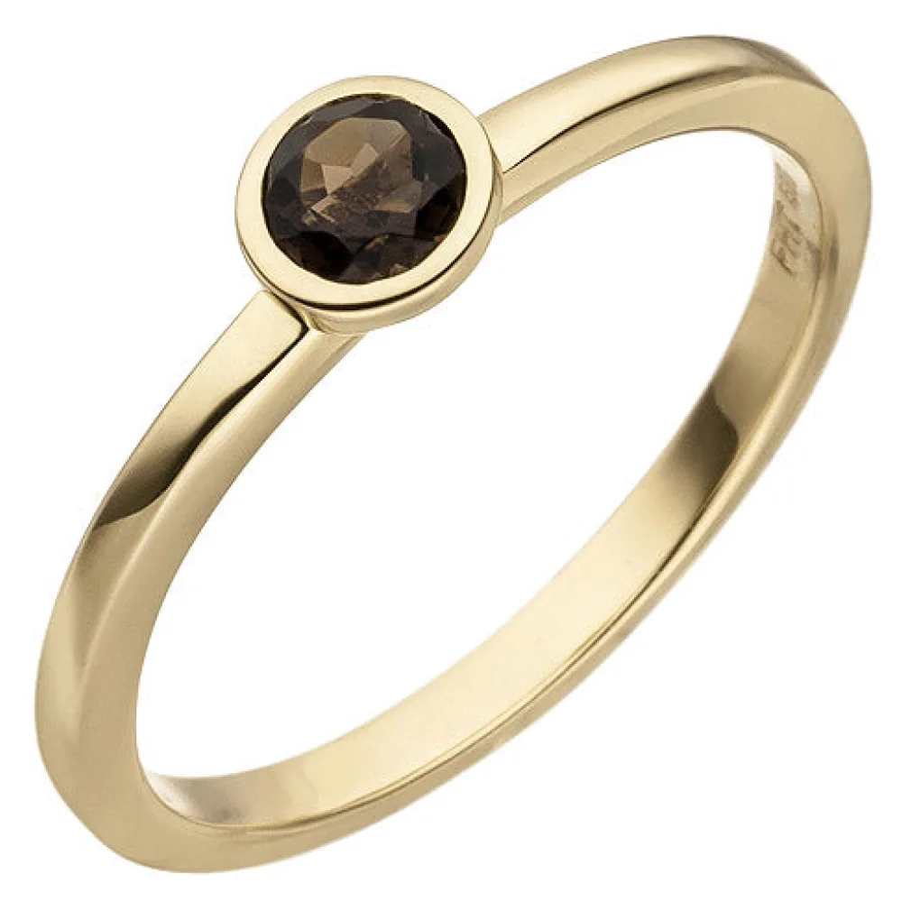 Damen Ring 585 Gold Gelbgold 1 Rauchquarz Goldring-52