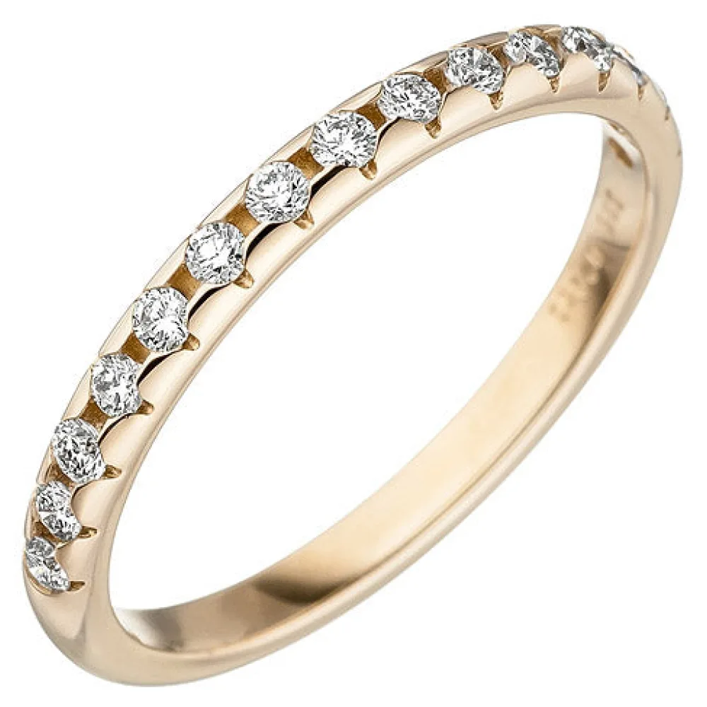 Damen Ring 585 Gold Gelbgold 15 Diamanten Brillanten Goldring Diamantring-58