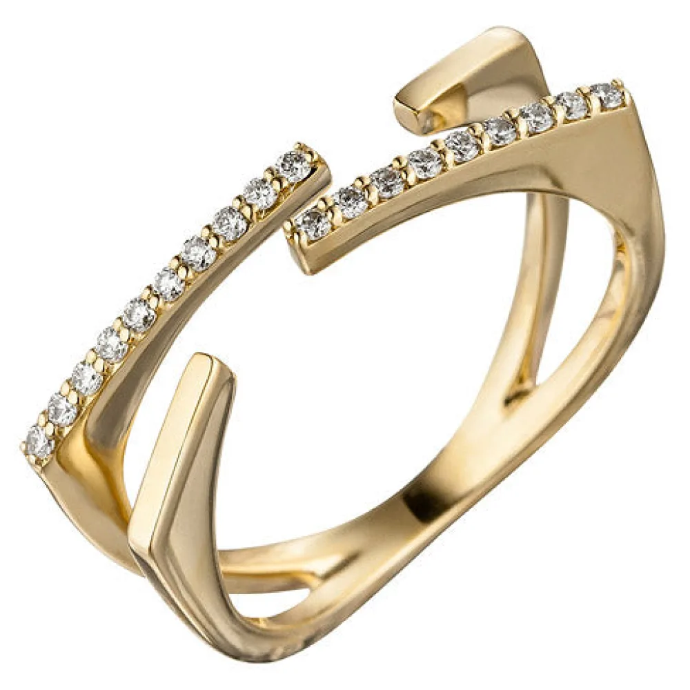 Damen Ring offen 585 Gold Gelbgold 19 Diamanten Brillanten 0 15ct. Goldring-58