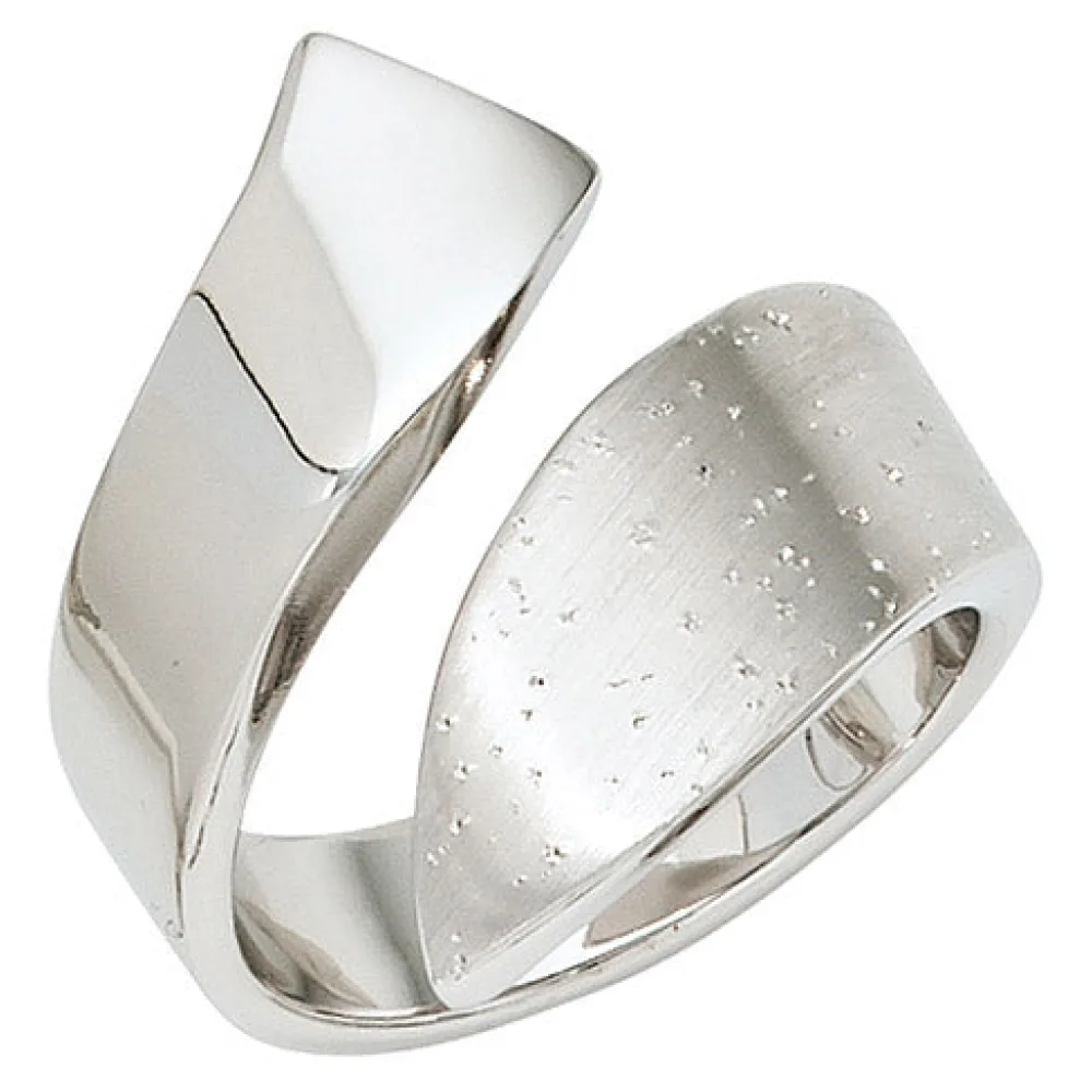 Damen Ring offen 925 Sterling Silber mattiert mit Glitzereffekt Silberring-56