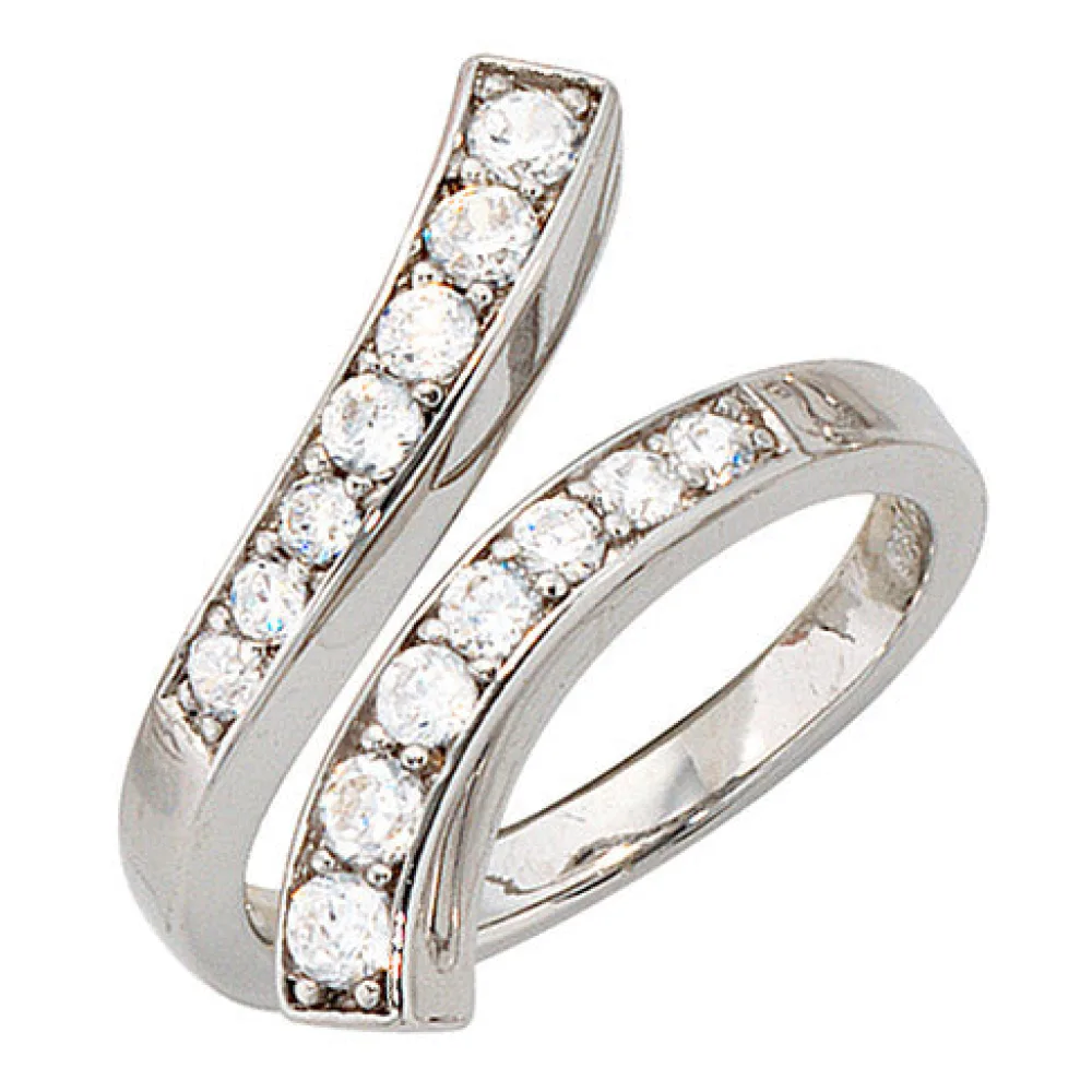 Damen Ring offen 925 Sterling Silber rhodiniert 14 Zirkonia Silberring-60
