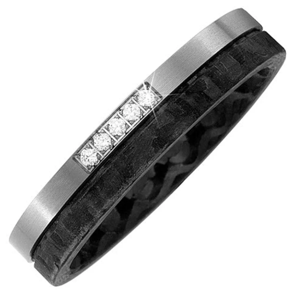 Partner Ring Carbon mit Titan 5 Diamanten Brillanten Partnerring bicolor-62