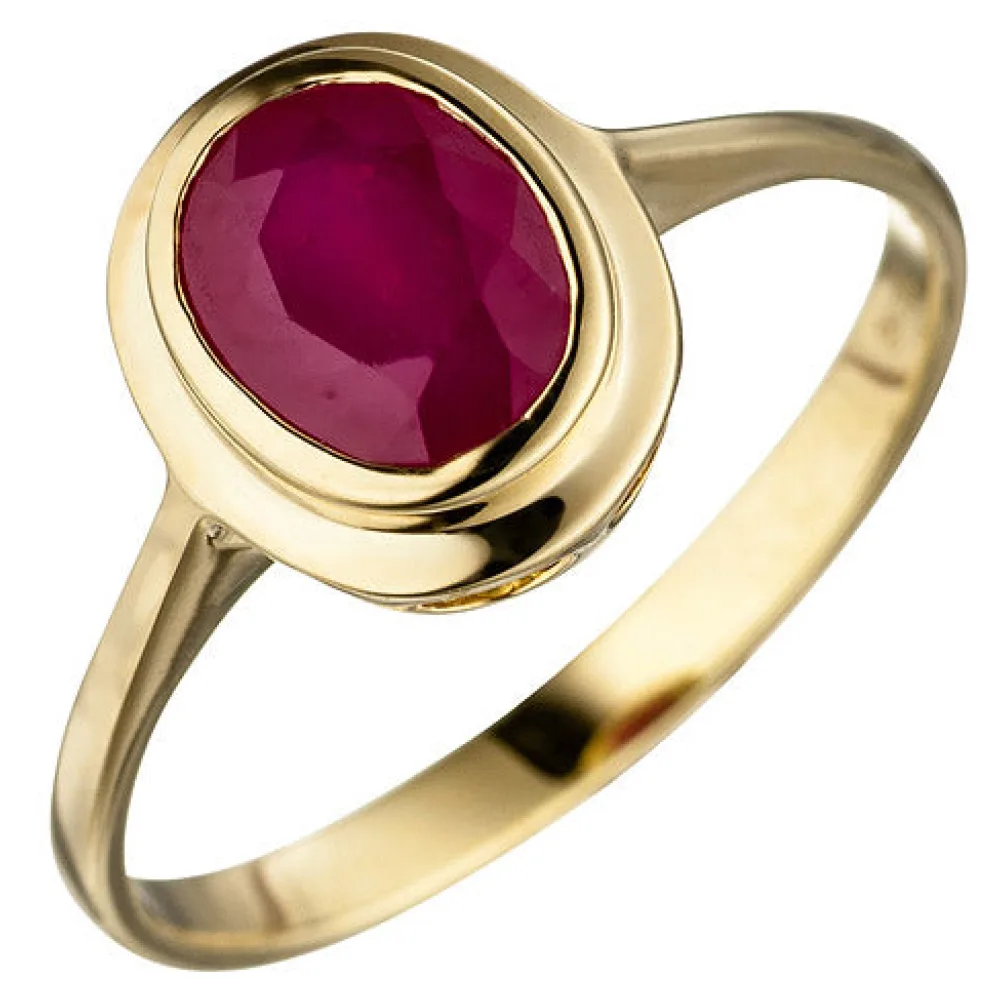 Damen Ring oval 585 Gold Gelbgold 1 Rubin Goldring Rubinring-58