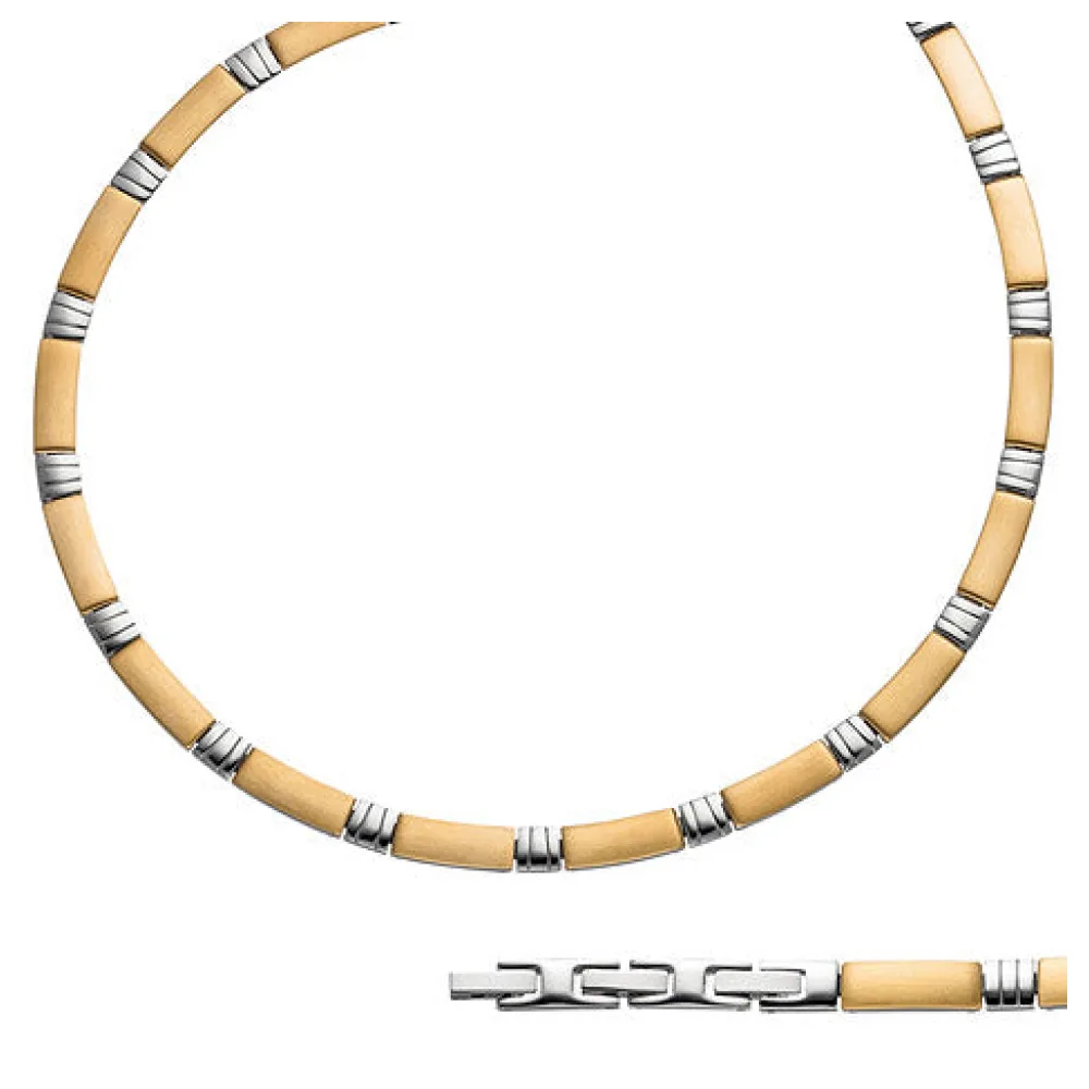 Collier Halskette aus Edelstahl gold farben beschichtet bicolor 47 cm Kette