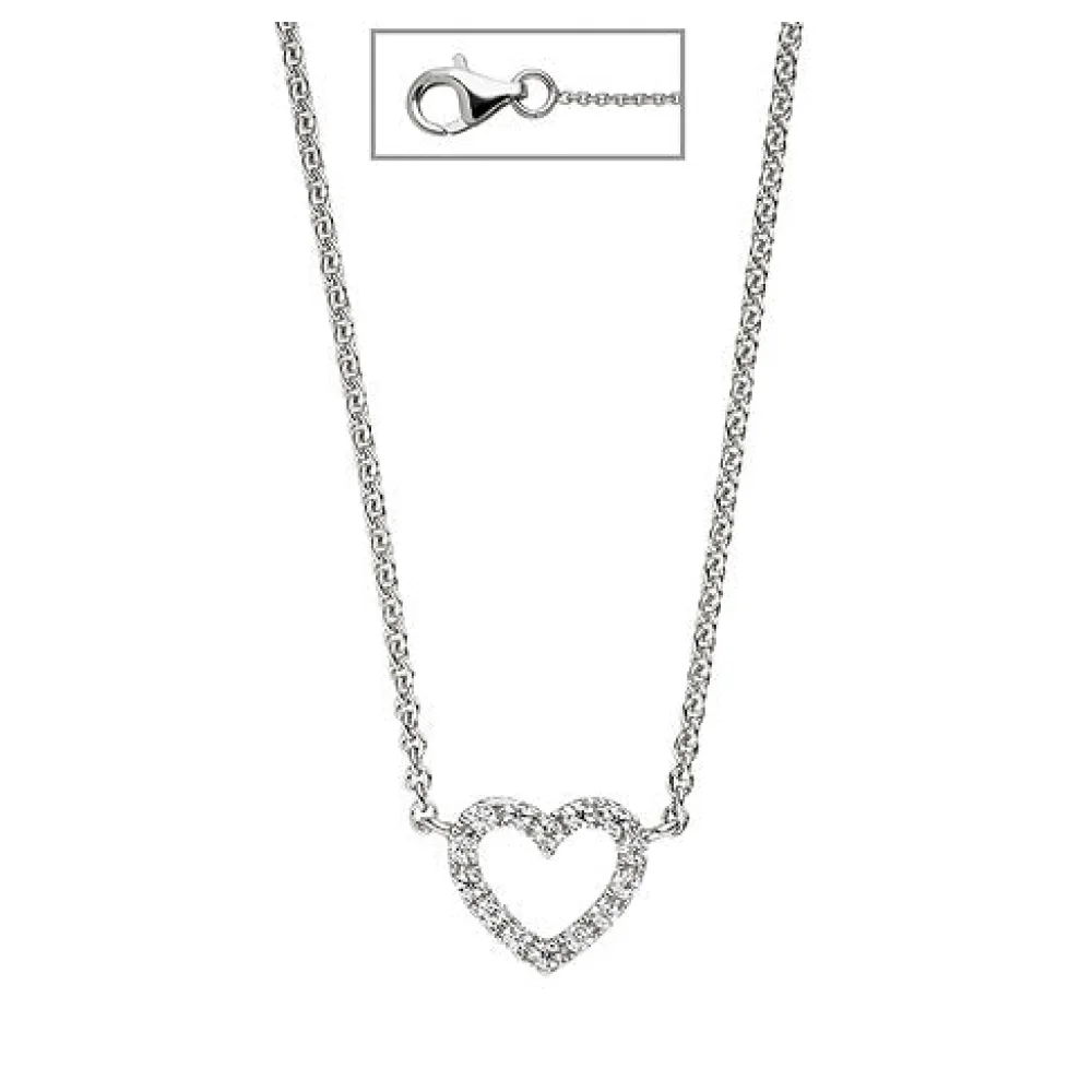Collier Halskette Herz 925 Sterling Silber mit Zirkonia 42 cm Kette Silberkette