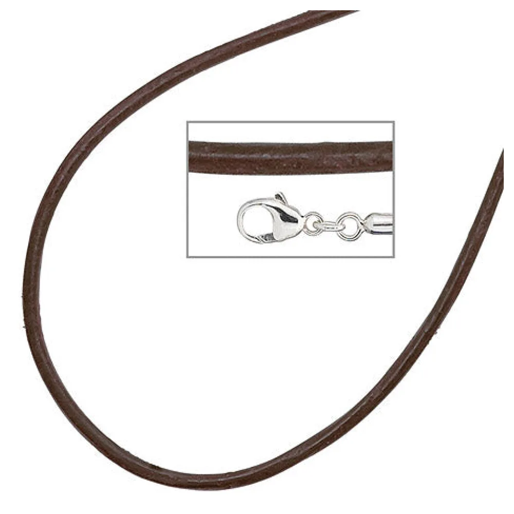 Collier Halskette Leder braun 925 Silber 42 cm Lederkette Karabiner