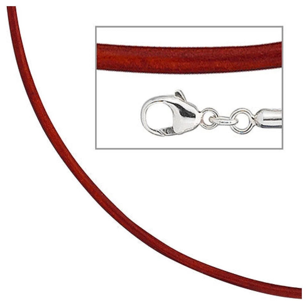 Collier Halskette Leder rot 925 Silber 42 cm Lederkette Karabiner