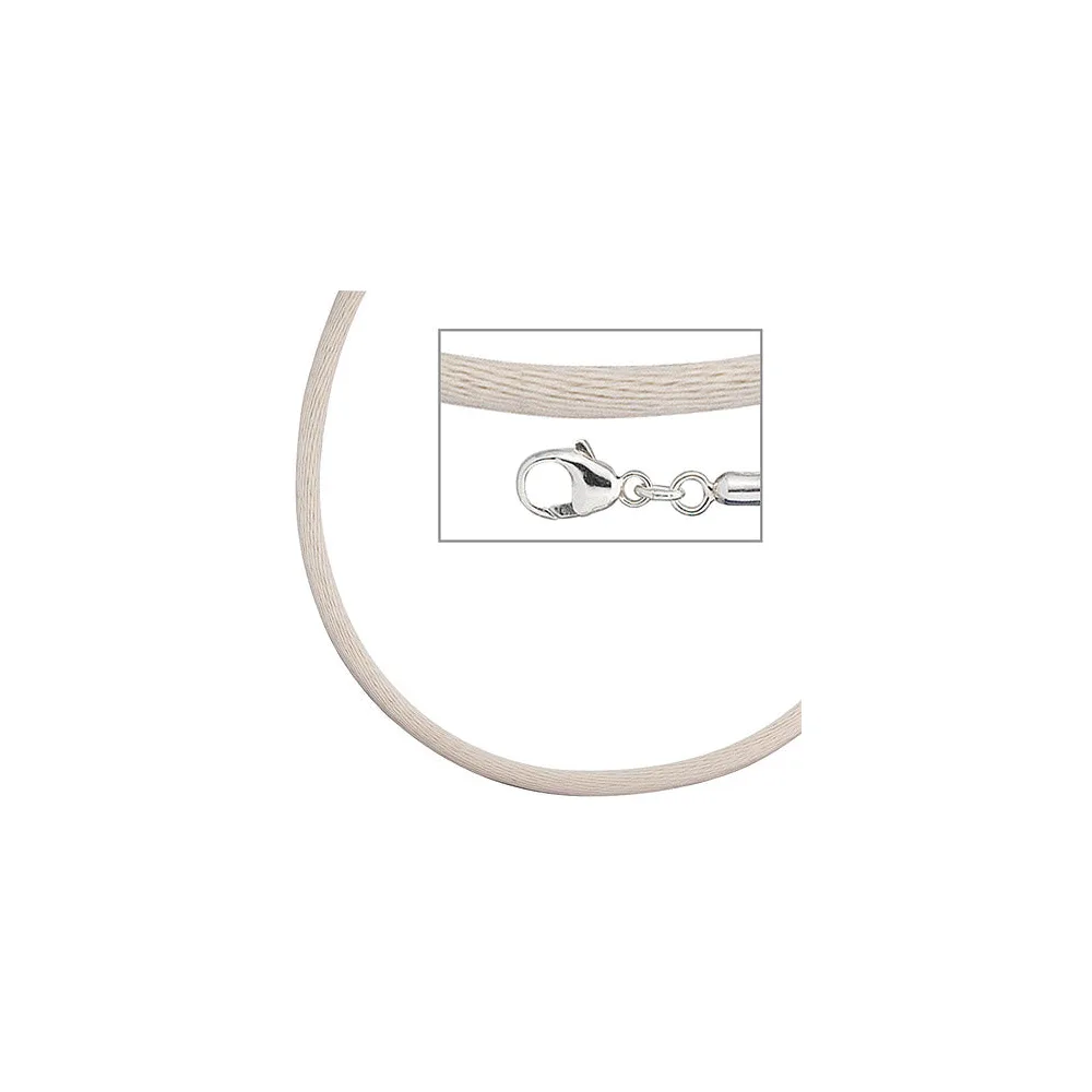 Collier Halskette Seide beige 2 8 mm 42 cm Verschluss 925 Silber Kette
