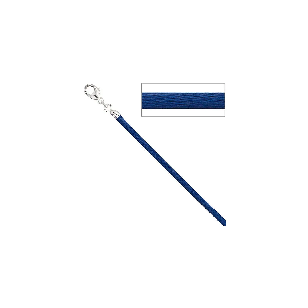 Collier Halskette Seide blau 2 8 mm 42 cm Verschluss 925 Silber Kette