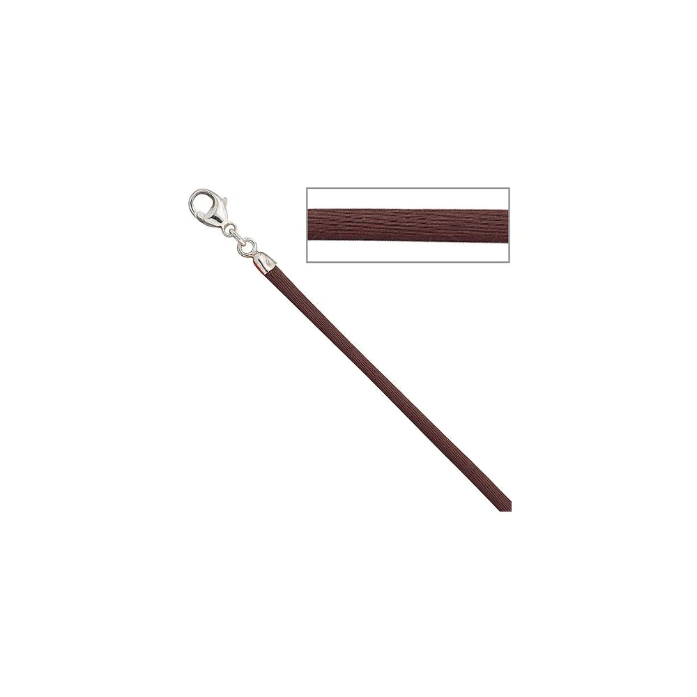 Collier Halskette Seide braun 2 8 mm 42 cm Verschluss 925 Silber Kette