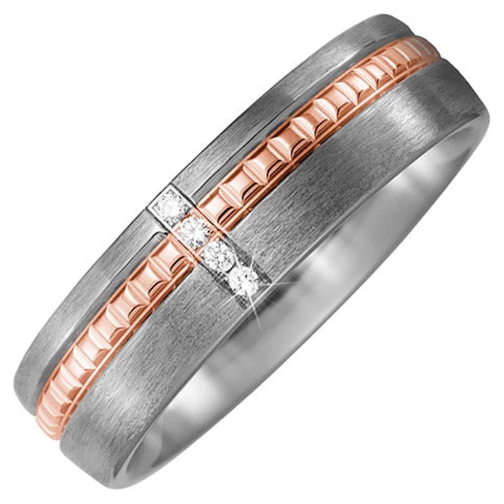 Partner Ring Titan matt mit 750 Rotgold 4 Diamanten Brillanten Partnerring-62