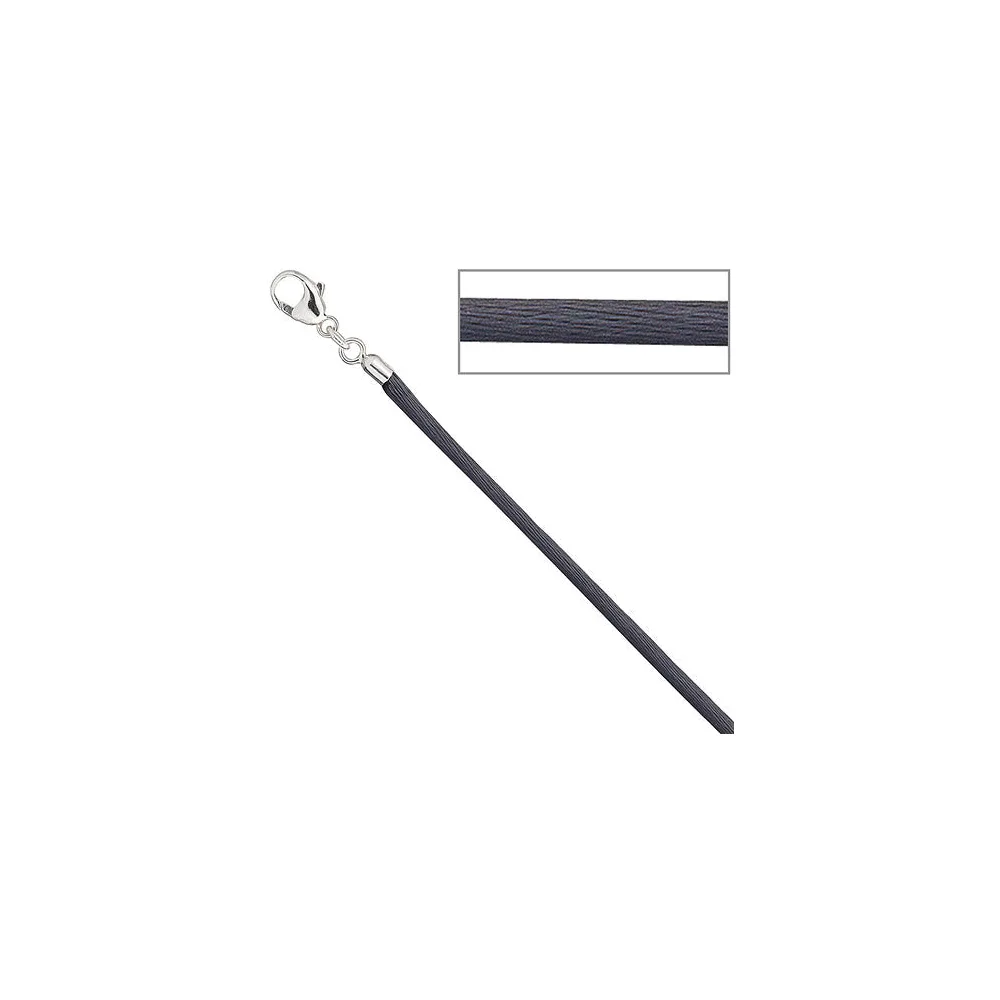 Collier Halskette Seide grau 2 8 mm 42 cm Verschluss 925 Silber Kette