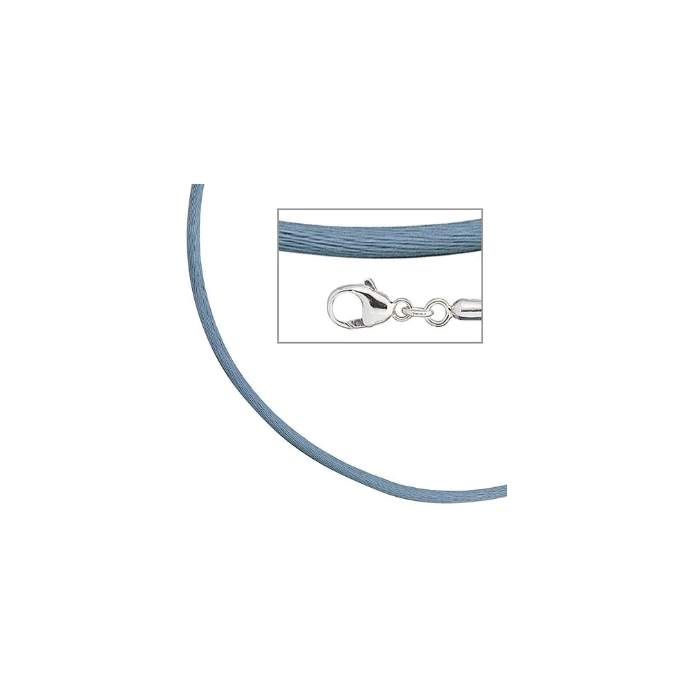 Collier Halskette Seide hellblau 2 8 mm 42 cm Verschluss 925 Silber Kette