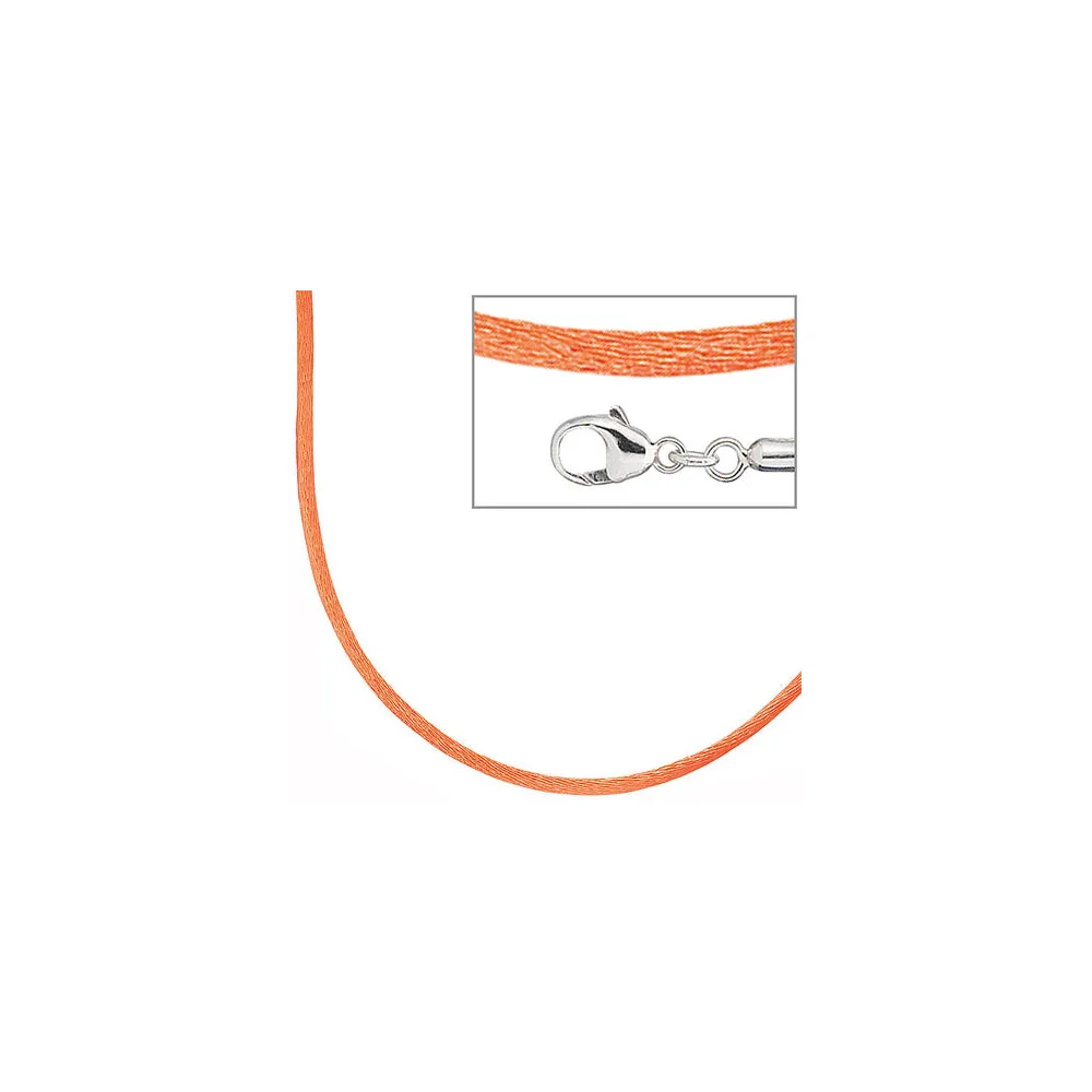 Collier Halskette Seide orange 42 cm Verschluss 925 Silber Kette