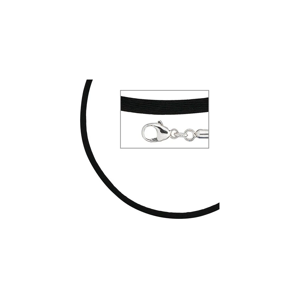 Collier Halskette Seide schwarz 2 8 mm 42 cm Verschluss 925 Silber Kette